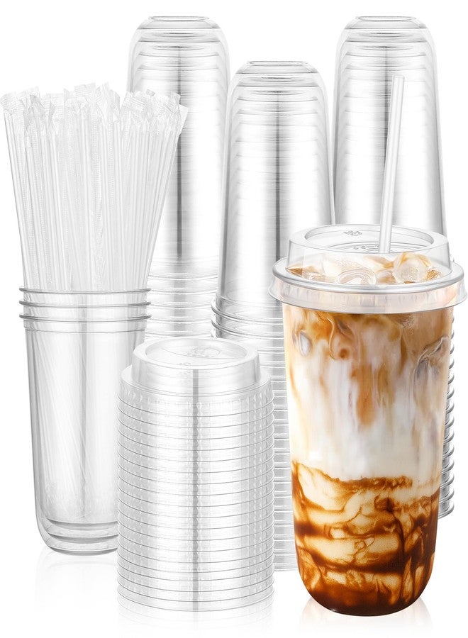 Kesaplan 50 Set 16oz Clear Plastic Cups with Lids & Straws, Disposable Round Bottom To Go Iced Coffee Drinking Cup for Cold Beverage Smoothies Juice Lemonade Slushies Milkshake Party Catering Supplies - Image 1